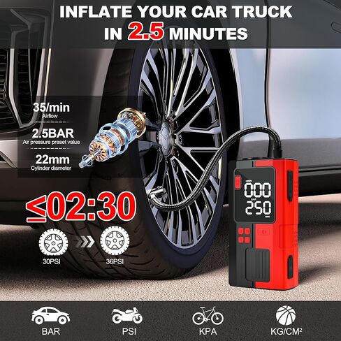 Car Battery Jump Starter with Air Compressor, 6000mAh Tire Inflator, 16.8V Portable Jump Box with LED Light/Flashlight for 6.0L Gas/3.0L Diesel, Car Battery Jumper Starter Portable, Jumper Cables in Saudi Arabia