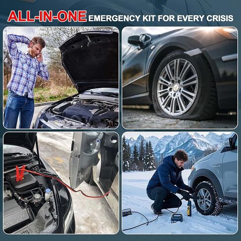 Car Battery Jump Starter with Air Compressor, 6000mAh Tire Inflator, 16.8V Portable Jump Box with LED Light/Flashlight for 6.0L Gas/3.0L Diesel, Car Battery Jumper Starter Portable, Jumper Cables in Saudi Arabia