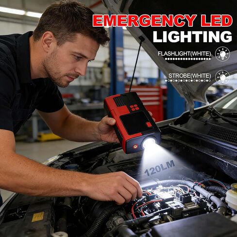 Car Battery Jump Starter with Air Compressor, 6000mAh Tire Inflator, 16.8V Portable Jump Box with LED Light/Flashlight for 6.0L Gas/3.0L Diesel, Car Battery Jumper Starter Portable, Jumper Cables in Saudi Arabia