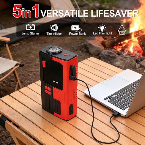 Car Battery Jump Starter with Air Compressor, 6000mAh Tire Inflator, 16.8V Portable Jump Box with LED Light/Flashlight for 6.0L Gas/3.0L Diesel, Car Battery Jumper Starter Portable, Jumper Cables in Saudi Arabia