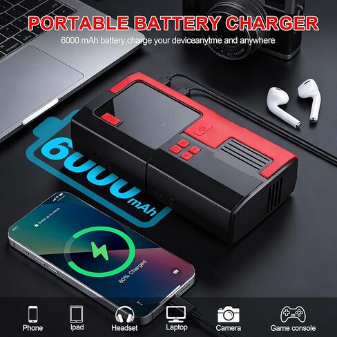 Car Battery Jump Starter with Air Compressor, 6000mAh Tire Inflator, 16.8V Portable Jump Box with LED Light/Flashlight for 6.0L Gas/3.0L Diesel, Car Battery Jumper Starter Portable, Jumper Cables in Saudi Arabia