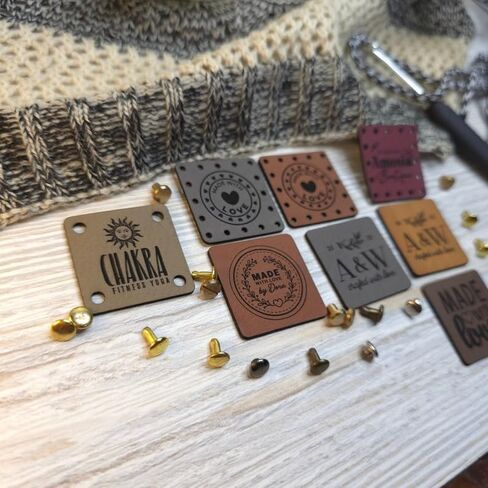 Customized 1.2 x 1.2 inches Faux Leather Product Tags with Rivets, Personalized Tags for Knitting Crochet, Cute Labels Handmade Perfect for Hats Beanies Scarves & More, Labels for Knits in Kuwait