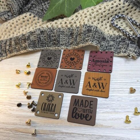 Customized 1.2 x 1.2 inches Faux Leather Product Tags with Rivets, Personalized Tags for Knitting Crochet, Cute Labels Handmade Perfect for Hats Beanies Scarves & More, Labels for Knits in Kuwait