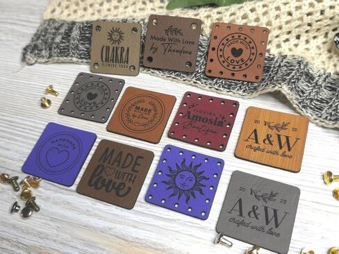 Customized 1.2 x 1.2 inches Faux Leather Product Tags with Rivets, Personalized Tags for Knitting Crochet, Cute Labels Handmade Perfect for Hats Beanies Scarves & More, Labels for Knits in Kuwait