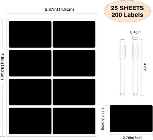 200 Chalkboard Labels, Removable Labels for Storage Bins Food Containers, Waterproof Reusable Blackboard Stickers, Label Stickers with 2 Liquid Chalk Marker for Spice Jars Pantry Mason Bottle in Kuwait