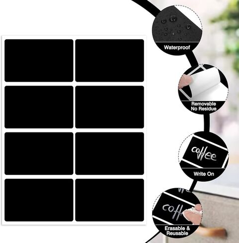 200 Chalkboard Labels, Removable Labels for Storage Bins Food Containers, Waterproof Reusable Blackboard Stickers, Label Stickers with 2 Liquid Chalk Marker for Spice Jars Pantry Mason Bottle in Kuwait