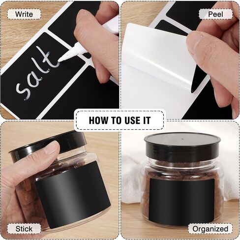200 Chalkboard Labels, Removable Labels for Storage Bins Food Containers, Waterproof Reusable Blackboard Stickers, Label Stickers with 2 Liquid Chalk Marker for Spice Jars Pantry Mason Bottle in Kuwait