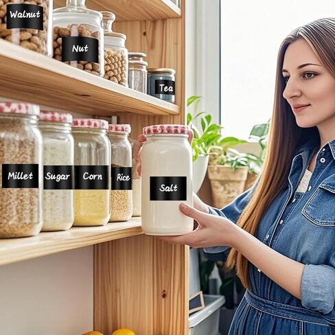 200 Chalkboard Labels, Removable Labels for Storage Bins Food Containers, Waterproof Reusable Blackboard Stickers, Label Stickers with 2 Liquid Chalk Marker for Spice Jars Pantry Mason Bottle in Kuwait