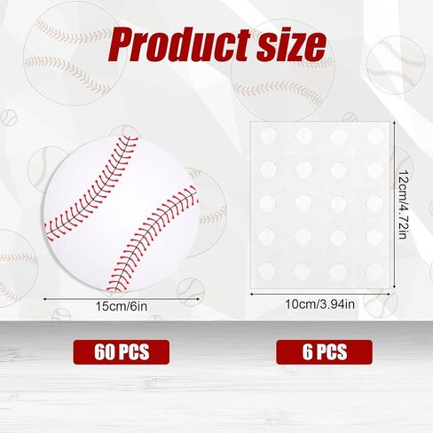 60pcs Paper Baseball Cutouts, with 120 Glue Points Baseball Sports Party Decorations Classroom Bulletin Board Birthday & Baby Shower DIY Supplies in Saudi Arabia