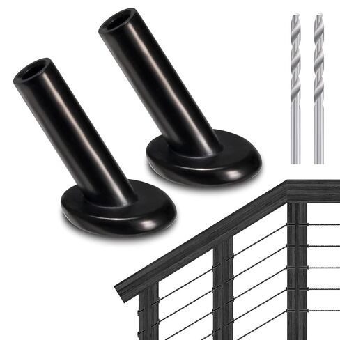 40 Pack 45 Degree Angle Protective Sleeves, Black Cable Railing Corner Protector Sleeve Beveled for 1/8" Wire Rope, T316 Marine Grade Cable Railing Kit with Two Drill Bit for Wood Posts HF039B in Kuwait