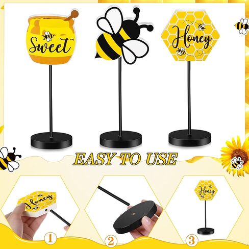 3 قطع من Yerliker مجموعة مكعبات خشبية صغيرة على شكل نحلة صغيرة من قطع مركزية لطاولة قرص العسل الصغيرة قائمة بذاتها على شكل نحلة ريفية لتزيين صينية الصيف المتدرجة لتزيين حفلات الربيع والصيف in Kuwait