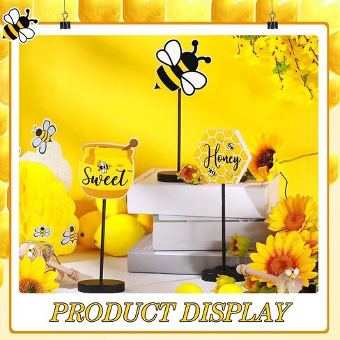 3 قطع من Yerliker مجموعة مكعبات خشبية صغيرة على شكل نحلة صغيرة من قطع مركزية لطاولة قرص العسل الصغيرة قائمة بذاتها على شكل نحلة ريفية لتزيين صينية الصيف المتدرجة لتزيين حفلات الربيع والصيف in Kuwait