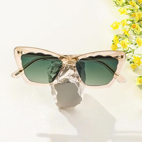 AVAWAY Polarized Sunglasses for Women Cat Eye UV Protection, Clear Trendy Square Acetate Sun Shades Ladies Sunnies in Saudi Arabia