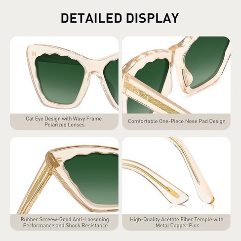 AVAWAY Polarized Sunglasses for Women Cat Eye UV Protection, Clear Trendy Square Acetate Sun Shades Ladies Sunnies in Saudi Arabia