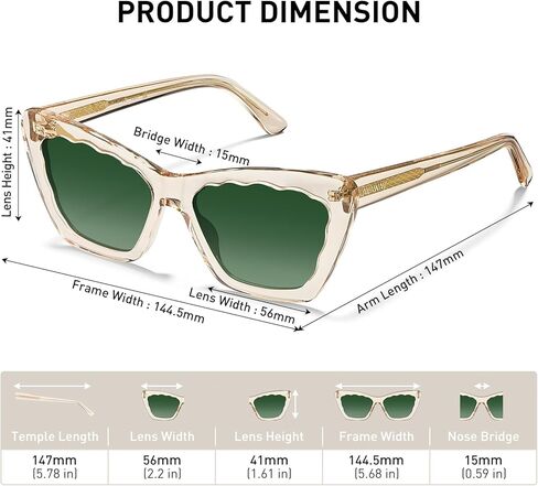 AVAWAY Polarized Sunglasses for Women Cat Eye UV Protection, Clear Trendy Square Acetate Sun Shades Ladies Sunnies in Saudi Arabia