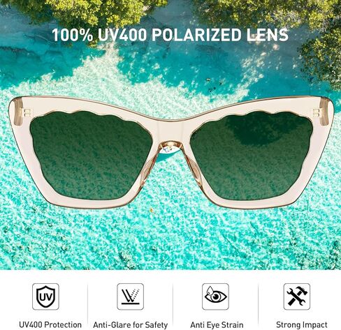AVAWAY Polarized Sunglasses for Women Cat Eye UV Protection, Clear Trendy Square Acetate Sun Shades Ladies Sunnies in Saudi Arabia