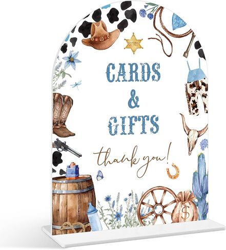 Cards and Gifts Sign - Cowboy Baby Shower Sign, 1 Pack Arch Acrylic Sign with Stand, Gender Reveal Party Table Decor, Wild West Rodeo Baby Shower Supplies (SE02) in Saudi Arabia