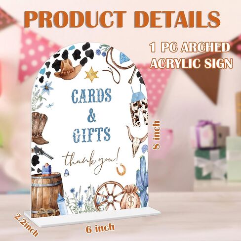 Cards and Gifts Sign - Cowboy Baby Shower Sign, 1 Pack Arch Acrylic Sign with Stand, Gender Reveal Party Table Decor, Wild West Rodeo Baby Shower Supplies (SE02) in Saudi Arabia