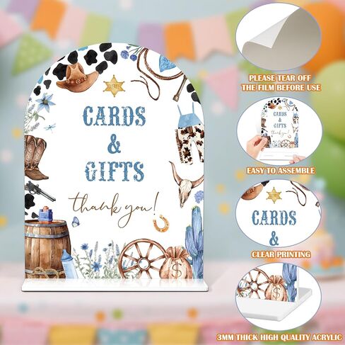 Cards and Gifts Sign - Cowboy Baby Shower Sign, 1 Pack Arch Acrylic Sign with Stand, Gender Reveal Party Table Decor, Wild West Rodeo Baby Shower Supplies (SE02) in Saudi Arabia