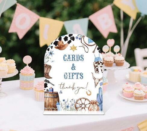 Cards and Gifts Sign - Cowboy Baby Shower Sign, 1 Pack Arch Acrylic Sign with Stand, Gender Reveal Party Table Decor, Wild West Rodeo Baby Shower Supplies (SE02) in Saudi Arabia