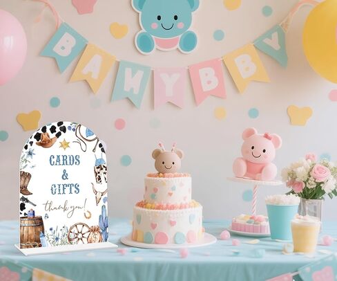 Cards and Gifts Sign - Cowboy Baby Shower Sign, 1 Pack Arch Acrylic Sign with Stand, Gender Reveal Party Table Decor, Wild West Rodeo Baby Shower Supplies (SE02) in Saudi Arabia