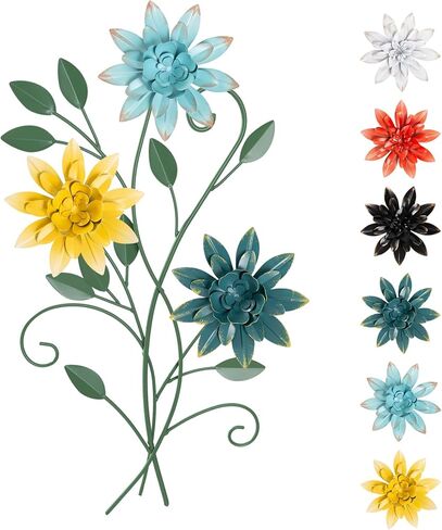 KHJCXS 19 × 12 بوصة لوحة فنية جدارية من أوراق الزهور المعدنية مع 6 قطع زهور قابلة للتبديل، ديكور فني معلق من الحديد الريفي الحديث، للمنزل وغرفة النوم وغرفة المعيشة وغرفة الطعام والمطبخ والمكتب in Kuwait