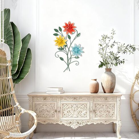 KHJCXS 19 × 12 بوصة لوحة فنية جدارية من أوراق الزهور المعدنية مع 6 قطع زهور قابلة للتبديل، ديكور فني معلق من الحديد الريفي الحديث، للمنزل وغرفة النوم وغرفة المعيشة وغرفة الطعام والمطبخ والمكتب in Kuwait