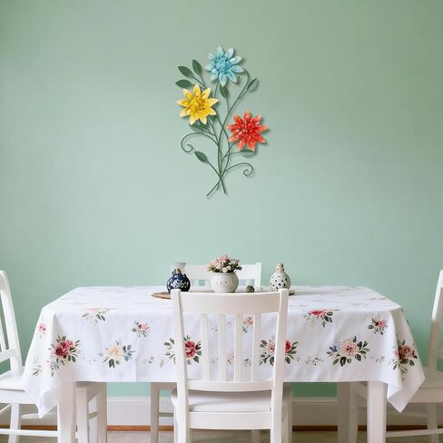 KHJCXS 19 × 12 بوصة لوحة فنية جدارية من أوراق الزهور المعدنية مع 6 قطع زهور قابلة للتبديل، ديكور فني معلق من الحديد الريفي الحديث، للمنزل وغرفة النوم وغرفة المعيشة وغرفة الطعام والمطبخ والمكتب in Kuwait