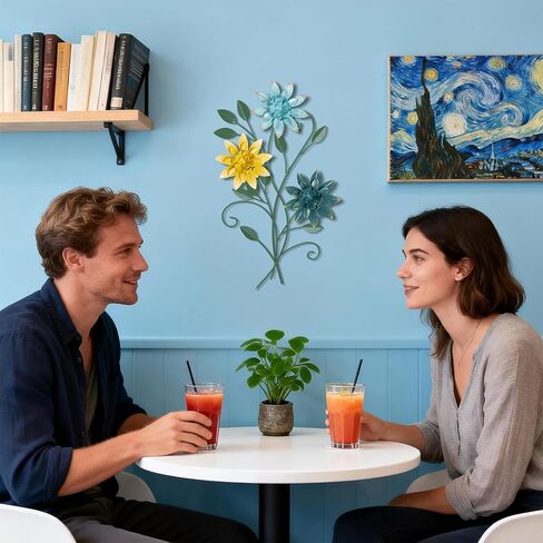 KHJCXS 19 × 12 بوصة لوحة فنية جدارية من أوراق الزهور المعدنية مع 6 قطع زهور قابلة للتبديل، ديكور فني معلق من الحديد الريفي الحديث، للمنزل وغرفة النوم وغرفة المعيشة وغرفة الطعام والمطبخ والمكتب in Kuwait