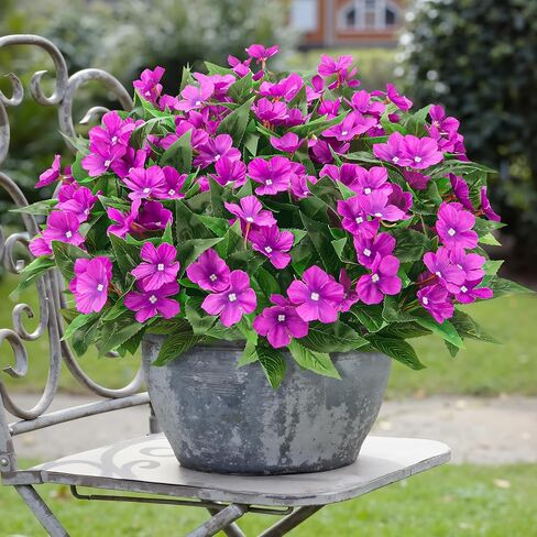 6 Pcs Artificial Flowers for Outdoors Fake Silk Periwinkle Flowers Faux Plants UV Resistant Bouquet Decorations for Planters Spring Summer Garden Porch Patio Window Box Balcony Home, Red in Kuwait