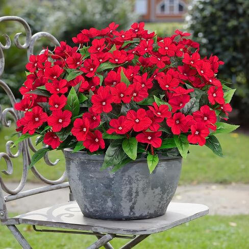 6 Pcs Artificial Flowers for Outdoors Fake Silk Periwinkle Flowers Faux Plants UV Resistant Bouquet Decorations for Planters Spring Summer Garden Porch Patio Window Box Balcony Home, Red in Saudi Arabia
