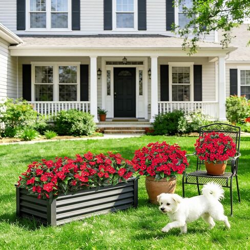 6 Pcs Artificial Flowers for Outdoors Fake Silk Periwinkle Flowers Faux Plants UV Resistant Bouquet Decorations for Planters Spring Summer Garden Porch Patio Window Box Balcony Home, Red in Saudi Arabia