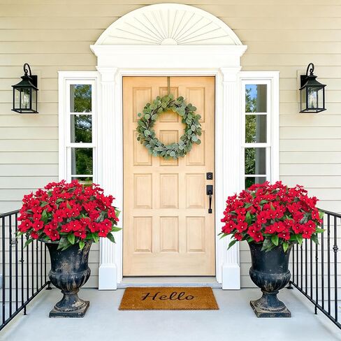 6 Pcs Artificial Flowers for Outdoors Fake Silk Periwinkle Flowers Faux Plants UV Resistant Bouquet Decorations for Planters Spring Summer Garden Porch Patio Window Box Balcony Home, Red in Saudi Arabia