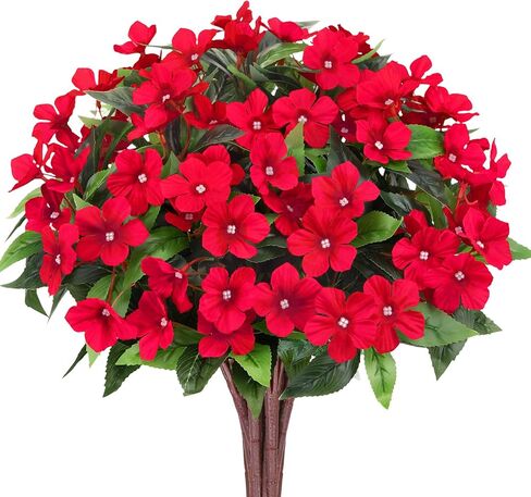 6 Pcs Artificial Flowers for Outdoors Fake Silk Periwinkle Flowers Faux Plants UV Resistant Bouquet Decorations for Planters Spring Summer Garden Porch Patio Window Box Balcony Home, Red in Saudi Arabia