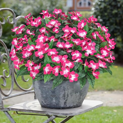 6 Pcs Artificial Flowers for Outdoors Fake Silk Periwinkle Flowers Faux Plants UV Resistant Bouquet Decorations for Planters Spring Summer Garden Porch Patio Window Box Balcony Home, Red in Saudi Arabia