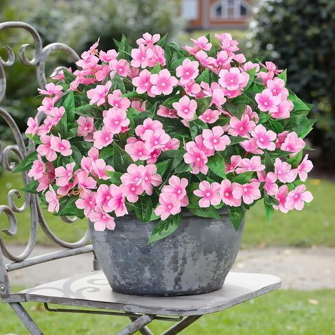 6 Pcs Artificial Flowers for Outdoors Fake Silk Periwinkle Flowers Faux Plants UV Resistant Bouquet Decorations for Planters Spring Summer Garden Porch Patio Window Box Balcony Home, Red in Saudi Arabia
