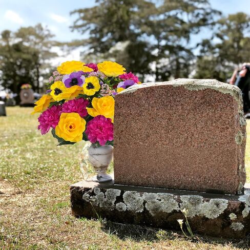 HUAESIN Cemetery Flowers for Grave Memorial Flowers Silk Dahlias Spring Flowers Indoor Outdoor Artificial Flower Arrangement for Kitchen Table Centerpieces Grave (Yellow,hotpink) in Kuwait