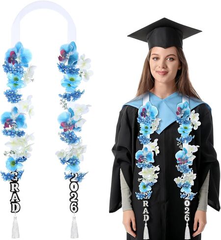 2026 Graduation Leis Hawaiian Flower Lei Necklace Ribbon Garland 2026 Grad Gifts Artificial Flower Wreath for School College Senior Night Party Gift Accessories Photo Prop(Pink) in Kuwait