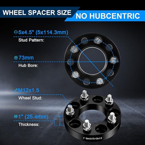 HHCSOP 5x4.5 Wheel Spacers 1 inch, 5x114.3 Forged Wheel Adapters 1" with M12x1.5 Studs, 73mm Hub Bore for Toyota Camry RAV4 Highlander Hyundai Santa Fe Honda Accord Ford Escape Dodge Grand Caravan in Saudi Arabia