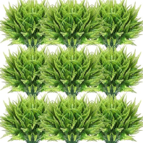 Cindeer 60 Pcs Artificial Boston Fern Plants Fake Boston Fern Stems UV Resistant Faux Plants Artificial Outdoor Plastic Bushes Bulk for Hanging Office Porch Window Home Decorations in Saudi Arabia