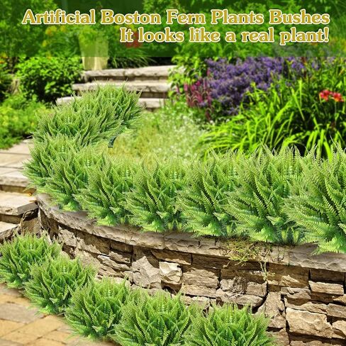 Cindeer 60 Pcs Artificial Boston Fern Plants Fake Boston Fern Stems UV Resistant Faux Plants Artificial Outdoor Plastic Bushes Bulk for Hanging Office Porch Window Home Decorations in Saudi Arabia