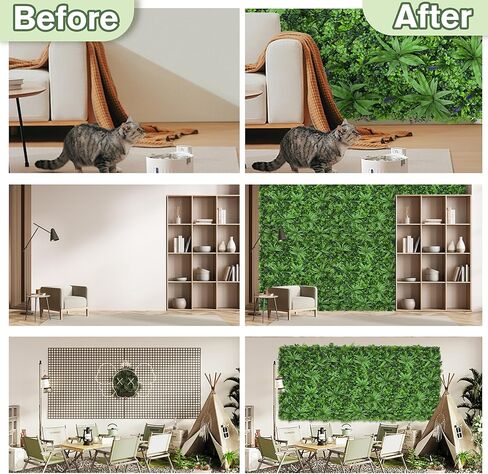 لفة نبات خشب البقس على الحائط من العشب الأخضر: 40 بوصة × 120 بوصة (34 قدم مربع) مع أوراق مقاومة للأشعة فوق البنفسجية من اللبلاب الاصطناعي وشاشة سياج للخصوصية للخلفية والحديقة والنباتات الداخلية والخارجية التي تغطي لوحة الحائط in Kuwait