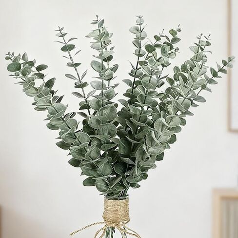 12Pcs/Bunch Artificial Eucalyptus Stems Leaves Green Fake Plastic Plant Leaves Wedding Party DIY Table Decoration,40x4x2cm (Frost White) in Saudi Arabia