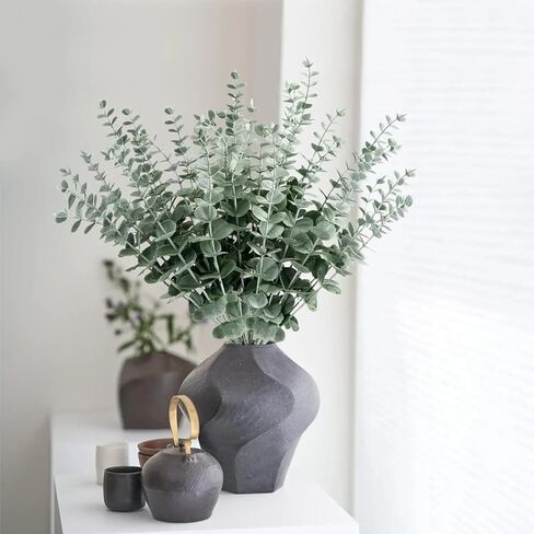 12Pcs/Bunch Artificial Eucalyptus Stems Leaves Green Fake Plastic Plant Leaves Wedding Party DIY Table Decoration,40x4x2cm (Frost White) in Saudi Arabia