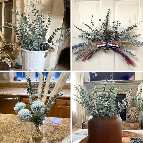 12Pcs/Bunch Artificial Eucalyptus Stems Leaves Green Fake Plastic Plant Leaves Wedding Party DIY Table Decoration,40x4x2cm (Frost White) in Saudi Arabia