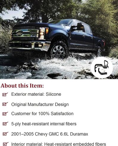 طقم المبرد العلوي والسفلي من السيليكون شديد التحمل متوافق مع 2001-2005 Chevy GMC Sierra 2500 3500 Duramax 6.6L تحمل الضغط والألياف المدمجة المقاومة للحرارة (أسود) in Kuwait