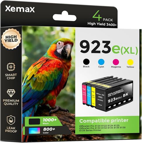 4 خراطيش حبر 923e متوافقة مع حبر HP 923XL 923 HP923e متوافقة مع طابعات HP OfficeJet Pro 8135e 8138e 8139e 8122e 8120 8123 8130 8133، أسود سماوي أرجواني أصفر (3500 صفحة) in Kuwait