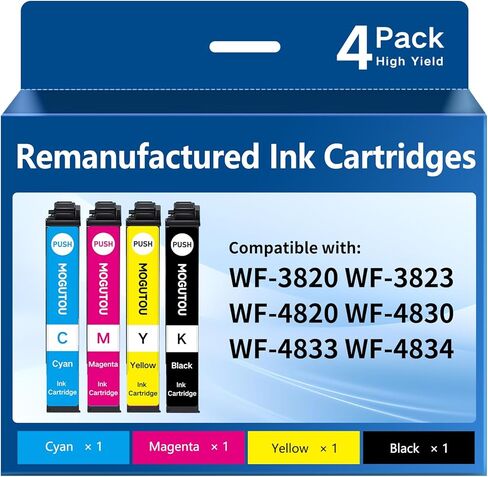 Remanufactured for 822XL Printer Ink for Epson 822XL Ink Cartridges Combo Pack for Workforce Pro WF-4830 WF-4833 WF-4834 WF-3820 WF-3823 WF-4820 Printer (1 Black 1 Cyan 1 Magenta 1 Yellow) in Kuwait