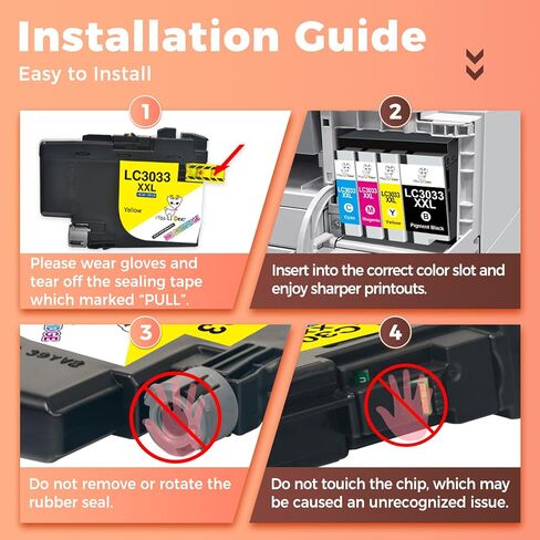 خراطيش حبر MS DEER LC3033 BK/C/M/Y، بديلة متوافقة لطابعة Brother LC3033XXL LC 3033 XXL LC3033BK LC3035 عالية الإنتاجية لطابعة MFC-J995DW MFC-J805DW MFC-J815DW مع شريحة ذكية، مختومة in Kuwait