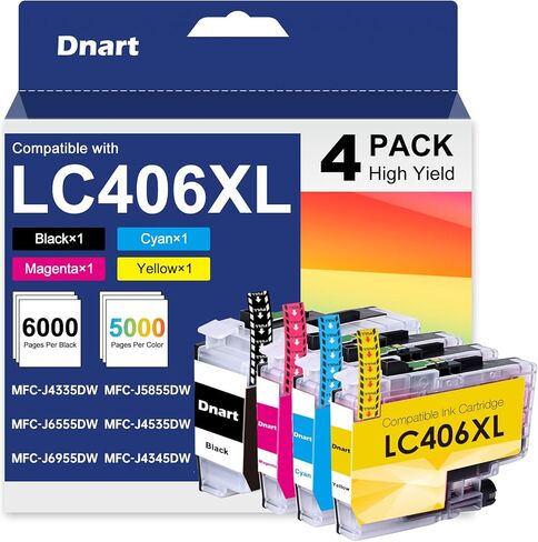 LC406XL LC406 Ink Cartridges for Brother Printer Replacement for LC406 XL LC 406XL LC406XL Work for MFC-J4335DW MFC-J5855DW MFC-J6555DW MFC-J4535DW MFC-J6955DW MFC-J4345DW MFC-J5955DW Printer (4 Pack) in Kuwait